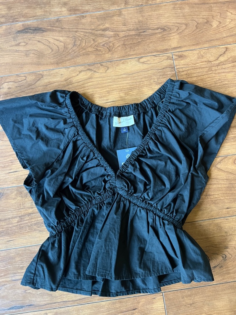 Universal Thread Black Ruffle Peplum V-Neck Blouse